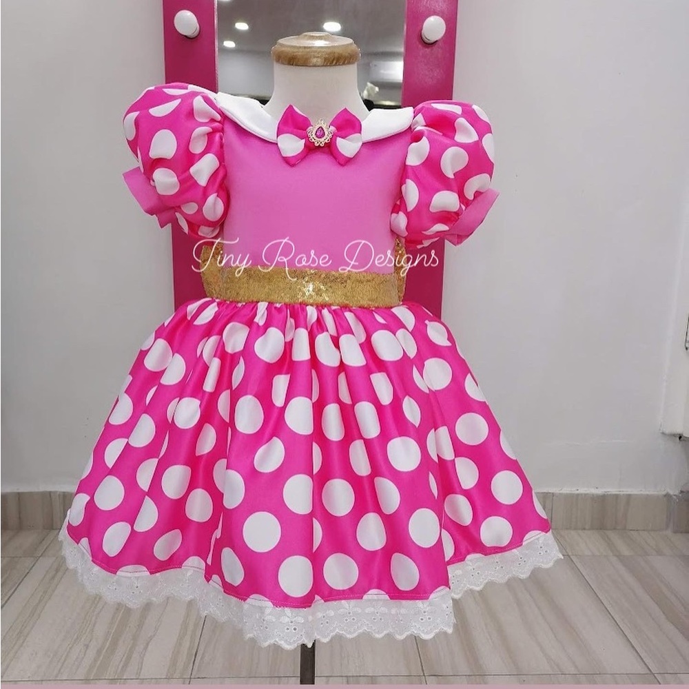 Minnie Mouse Dress Polkadot pink size 3T includes headband